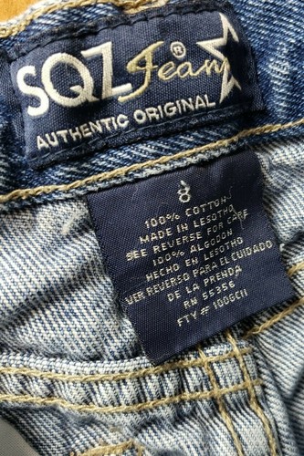 SQZ Jeans Kids Girls Size 8 Embroidered Heart Pockets Blue VTG Cotton Flare - Picture 4 of 5