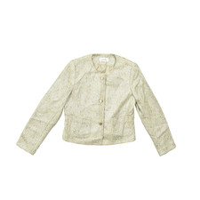 Calvin Klein Women's Size 10 Beige Metallic Tweed Collarless Button-Front Blazer