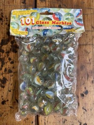 VTG 101 MARBLES UNOPENED ORIGINAL BAG WITH 1 LARGE SHOOTER MARBLE CAT EYE STYLE 