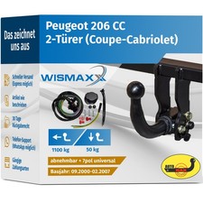 ANHÄNGERKUPPLUNG abnehmbar für Peugeot 206 CC 00-07 +7polig E-Satz ABE