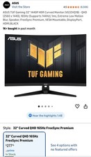 ASUS TUF Gaming VG32VQ1B 32" Curved QHD 165Hz HDR FreeSync Premium LED Monitor