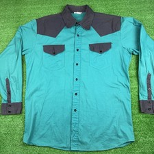 Vintage 90's Cowboys Only Teal Black Western Wear Shirt Size XL Made in USA
