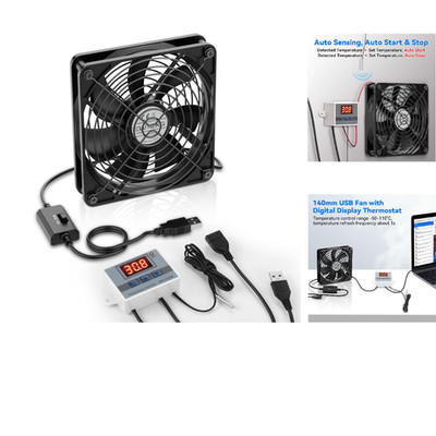 ELUTENG USB Lüfter 140mm Temperaturregler 3 Geschwindigkeiten
