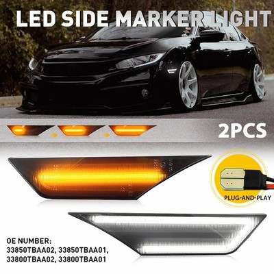Sequential LED Side Marker Lights Turn Signal DRL Lamp For 2016-2021 Honda Civic