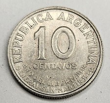 1950 Argentina 10 Ten Centavos - Argentine Copper Nickel World Coin - San Martin