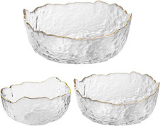 Glass Salad Bowl Set of 3 Phnom Penh Mixing Bowls Irregular Shape Serving Contai