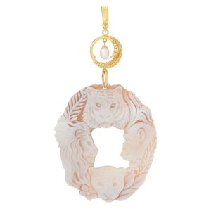 Authentic Cameo Italiano "Elysee" Jungle Animals Openwork Shell Cameo Enhancer Pendant