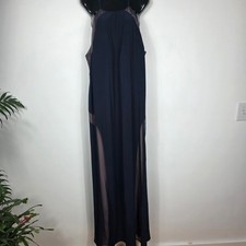 Elegant Navy Mesh Trim Maxi Gown S 22 W Halter Neck Evening Formal