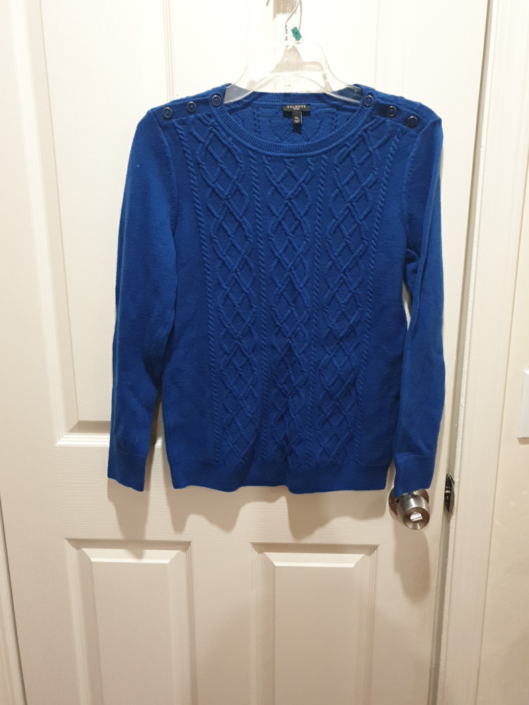 Talbots Soft Blue Royal Cable Knit Lambswool Blend Sweater Women's Size MP