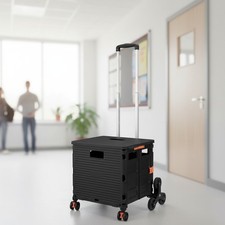 Portable Rolling Crate with Telescoping Handle  360  Swivel Wheels, Black