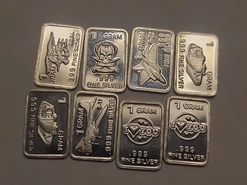 Lot Of 8 1 Gram .999 Fine Silver Bars