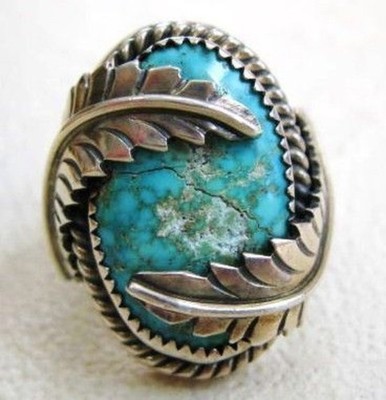  US 8 Green Turquoise Inlaid Ring for Women Fashion Finger Ring