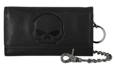 Harley-Davidson Men's Skull Embossed Trucker Biker Chain Leather Wallet, Black
