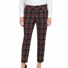 Jones New York Women  s 1X Plaid Stretch Ankle Pants Multicolor Tartan Pull-On