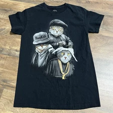 ODM Hug Life Cat Rap Hip Hop Graphic T-shirt Adult Sz S Small Black Short Sleeve
