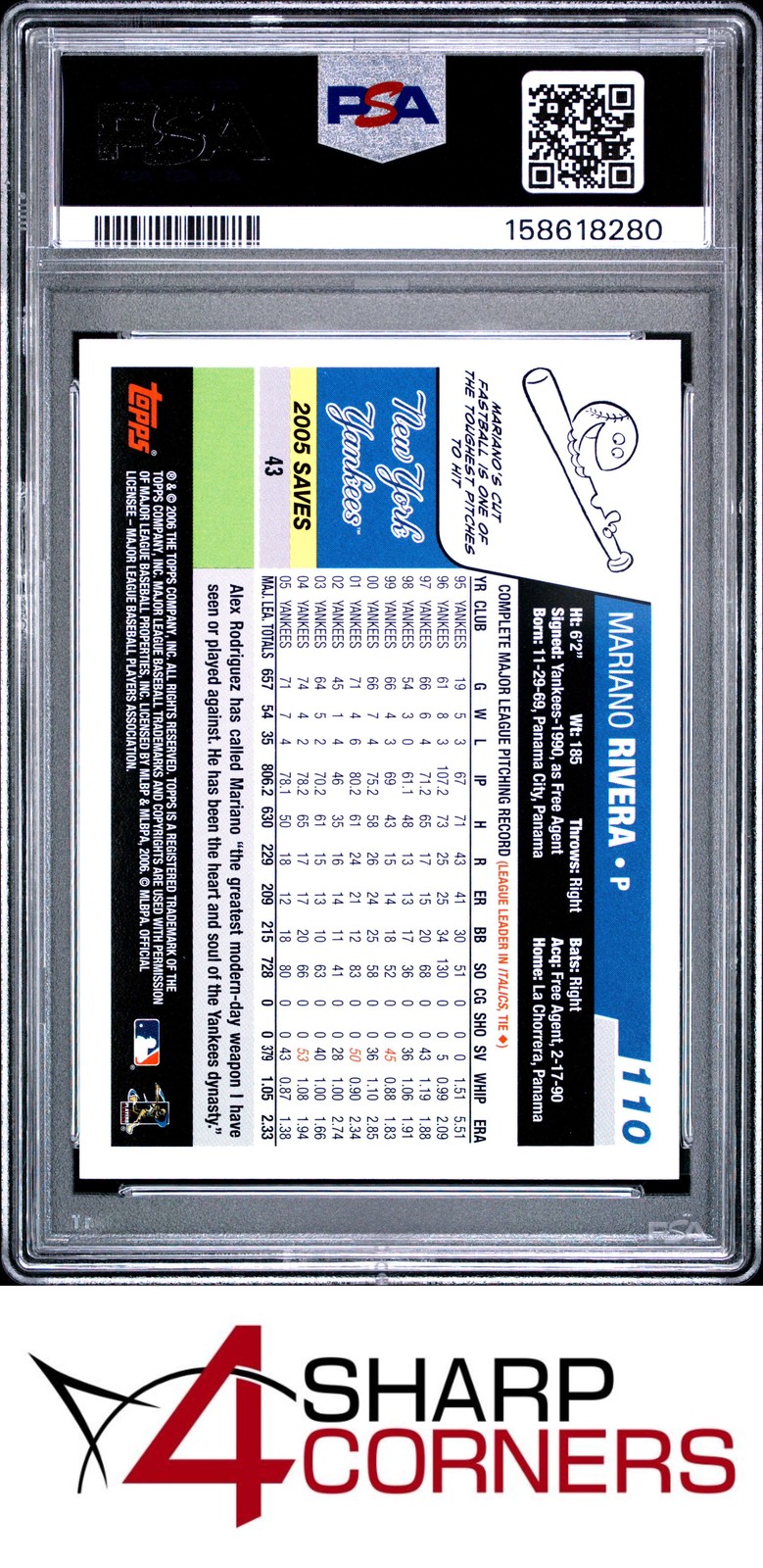 2006 TOPPS #110 MARIANO RIVERA YANKEES HOF PSA 10 view 2