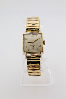 Vintage 1950s Elgin De Luxe Square Tank 17J Manual Wind 10KGF