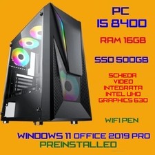 PC Gaming CPU i5-8400 DDR4-16GB SSD500GB  grafica UHD 630 Win11 + Office 2019