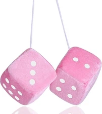 Fuzzy Dice for Rear View Mirror, Pink Fuzzy Dice for Car Mirror, 2.75inch Pair o