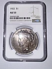 1922 $1 Peace Dollar NGC Gaded AU 53, ONE DAY SHIPPING, Coin is darkly toned