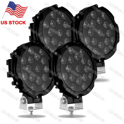 4PCS 7'' Round LED Work Light Bar Pods Driving Fog Headlight Truck Off Road SUV
