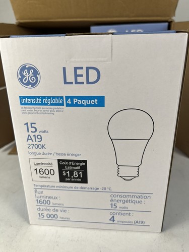Case 6 GE LED Warm Light Bulb 4-packs 1600 Lumens A19 15 watt 100 Watt Replace - Picture 6 of 12