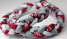 BASEBALL Titanium TORNADO Sports Necklaces 20" Maroon Gray White Braided 3 ROPE