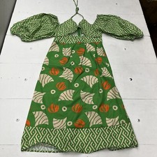 SHEIN Green Geo Print Dress Cut Out Front Torso Lantern Sleeves Women’s Size XL