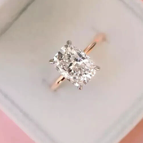 2.50Ct Cushion Cut Lab Grown/CVD Diamond Solitaire Engagement Ring 14K Rose Gold - Picture 1 of 15