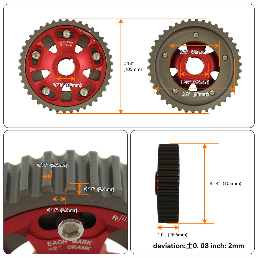 2PCS Adjustable Cam Gears for Honda Accord SiRT 19972001 H22 DOHC