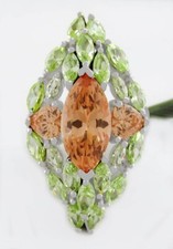 LAB CREATED 3.80 Cts YELLOW TOPAZ  PERIDOT RING .925 Sterling Silver - NWT