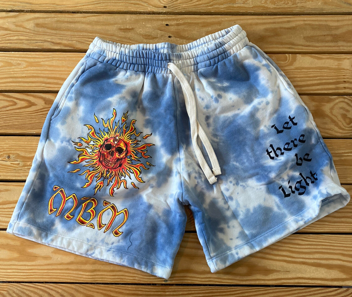 mbm NWOT Men's let there be light tie dye sweat shorts size S blue