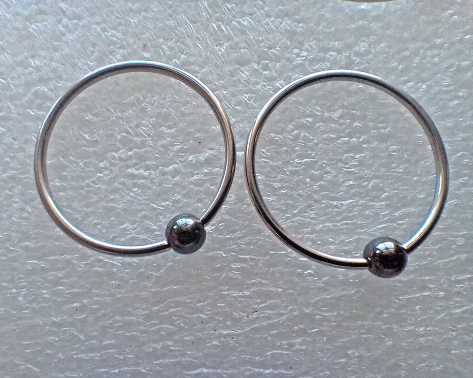 One Pc. 1 1/4"  32mm 14g Captive Bead Ring with 5mm Hematite Ball Nipple Ear BB2 - Image 2 of 2