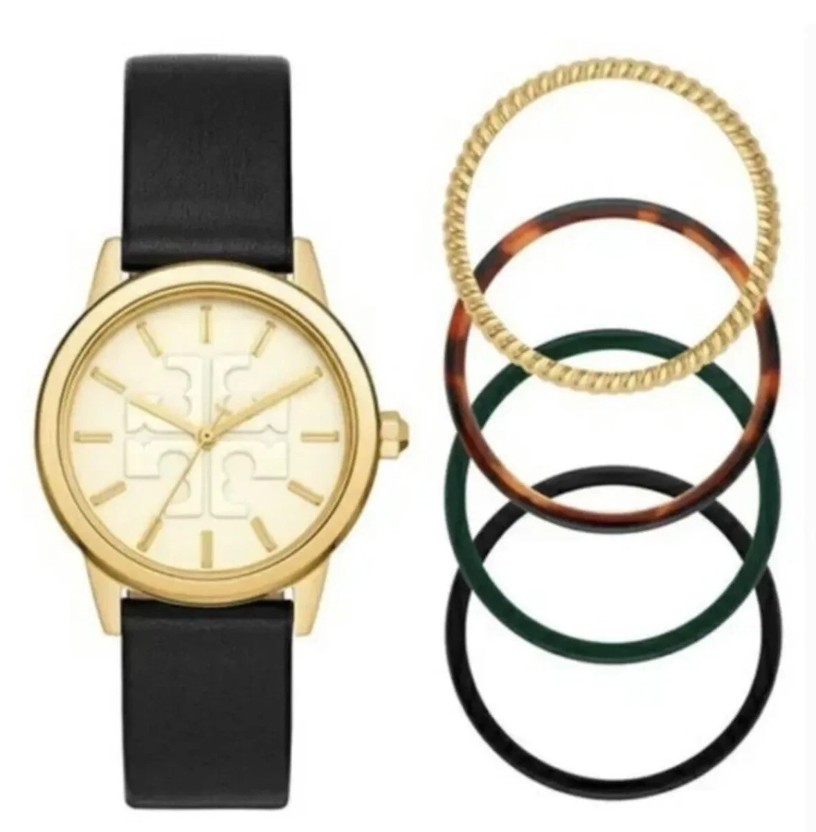 Set regalo Tory Burch TBW2018 Cinturino in pelle Gigi cinque anelli intercambiabili nuovo con etichette