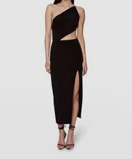 $119 Bardot Women Black One-Shoulder Cutout Midi Sheath Dress Size 8