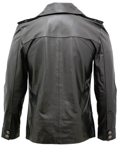 Men's General Black German Naval Leather Cow Hide Coat - Picture 4 of 5