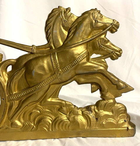 Vintage USA Lite Roman/Greek Horsedrawn Chariot Painted Mantle Clock Base - Picture 8 of 17