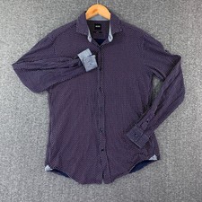 Hugo Boss Performance Shirt Men Medium Slim Geometric Polka Dot Flip Cuff