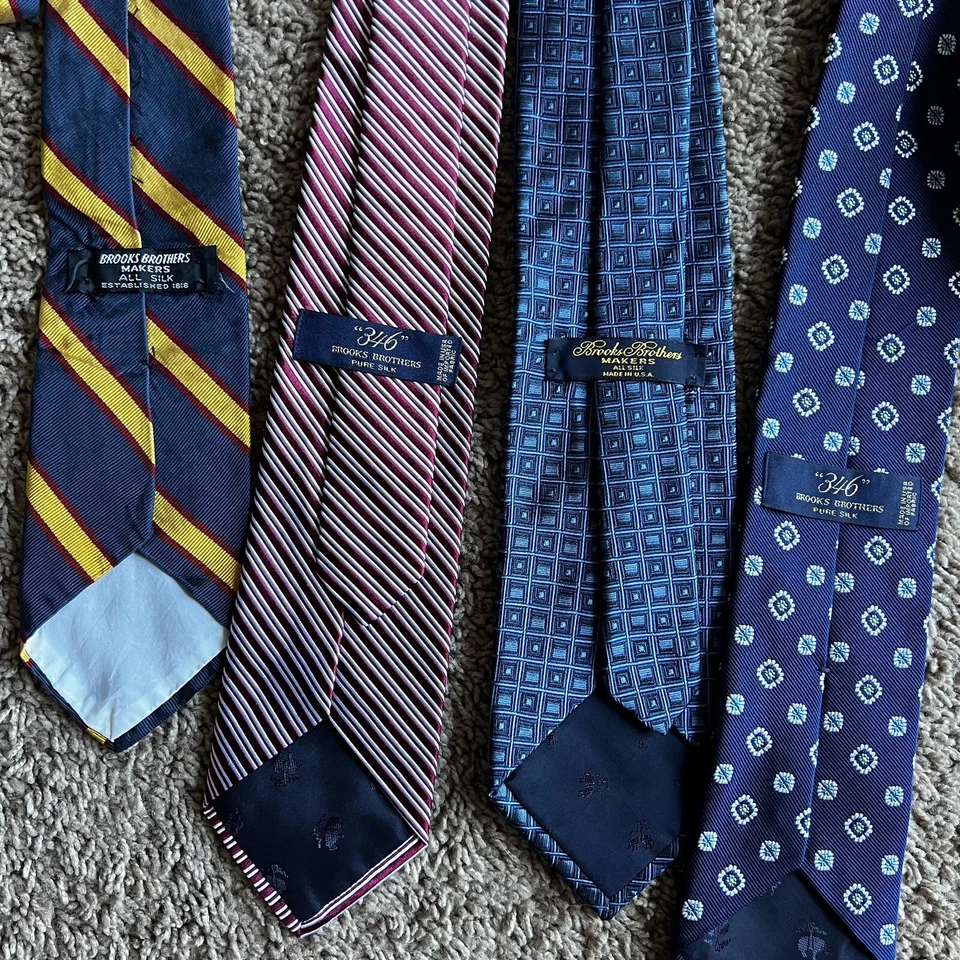 Lote De Colección De 4 Fabricantes Brooks Brothers / 346 Corbatas Cuello Seda Medallón Rayas�� Foto 2 de 4