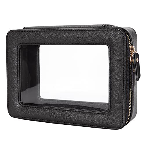 Clear Black Large Travel Makeup Bag Organizer for Toiletry & Cosmetics