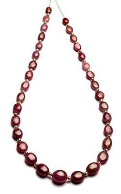 Natural Ruby Gemstone 5 to 8 mm Size Smooth Oval Shape Beads 12'' Strand