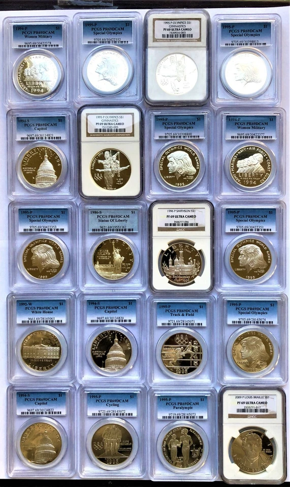 2 COMMEMORATIVE SILVER DOLLARS, GRADED  PR69 PF69  PCGS OR NGC SELECTED RANDOMLY