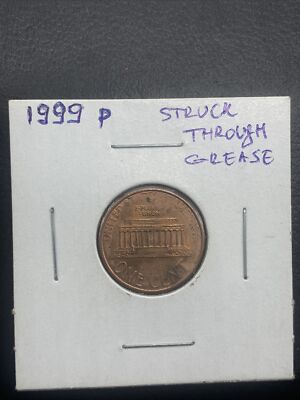 1999 P Lincoln Cent Struck Through Grease Reverse. Circulated . See images