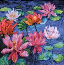  2 Two Paper Lunch Napkins for Decoupage/Mixed Media - Lily Pond floral flowers