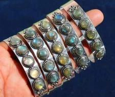 Handmade Labradorite Gemstone 925 Sterling Silver Plated  Cuff Bangle Lot Gift