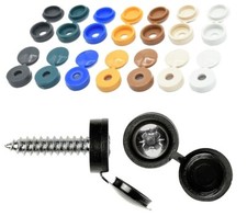 SMALL PLASTIC HINGED SCREW COVER CAPS BLACK YELLOW WHITE GREY BROWN BLUE GREEN