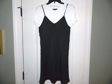Women's Juniors White T-Shirt & Black Silky Dress Size XS-NWT Orig $242