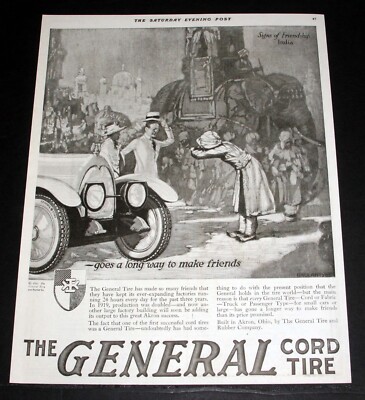 1920 OLD MAGAZINE PRINT AD, GENERAL CORD TIRES, GO A LONG WAY TO MAKE ...