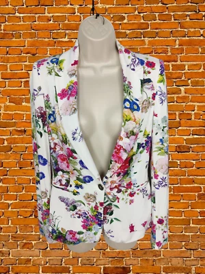 ZARA WHITE BLAZER XSMALL COTTON WOMENS FLORAL BUTTON UP SMART SUMMER JACKET - Image 1 of 4