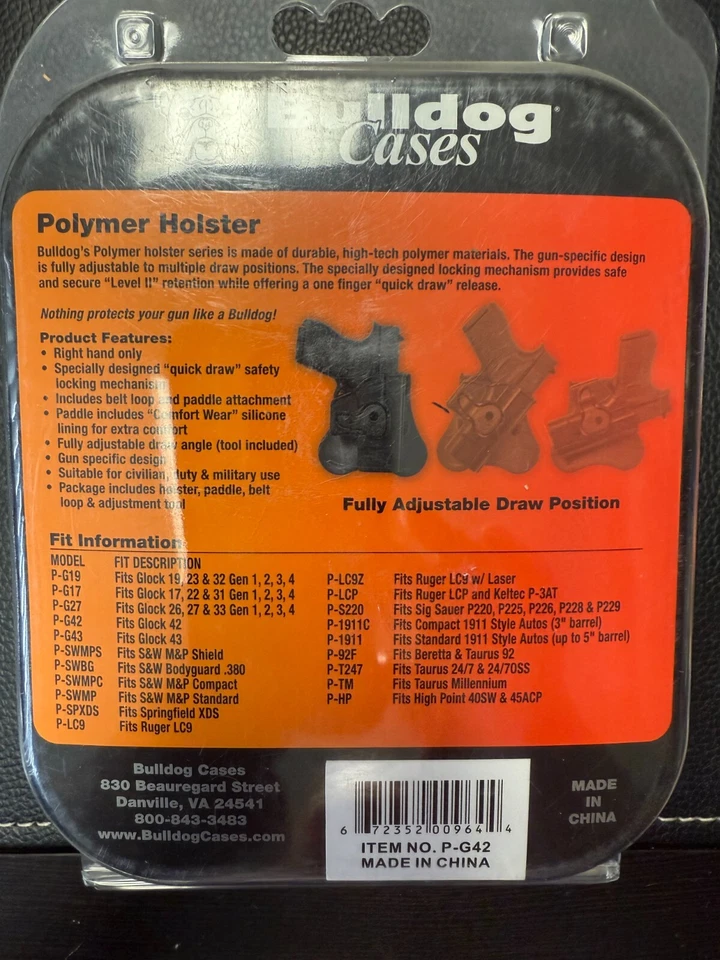 Bulldog Polymer Holster fits Glock 42 -Right Hand -Black (G 24 ) - Image 2 of 2